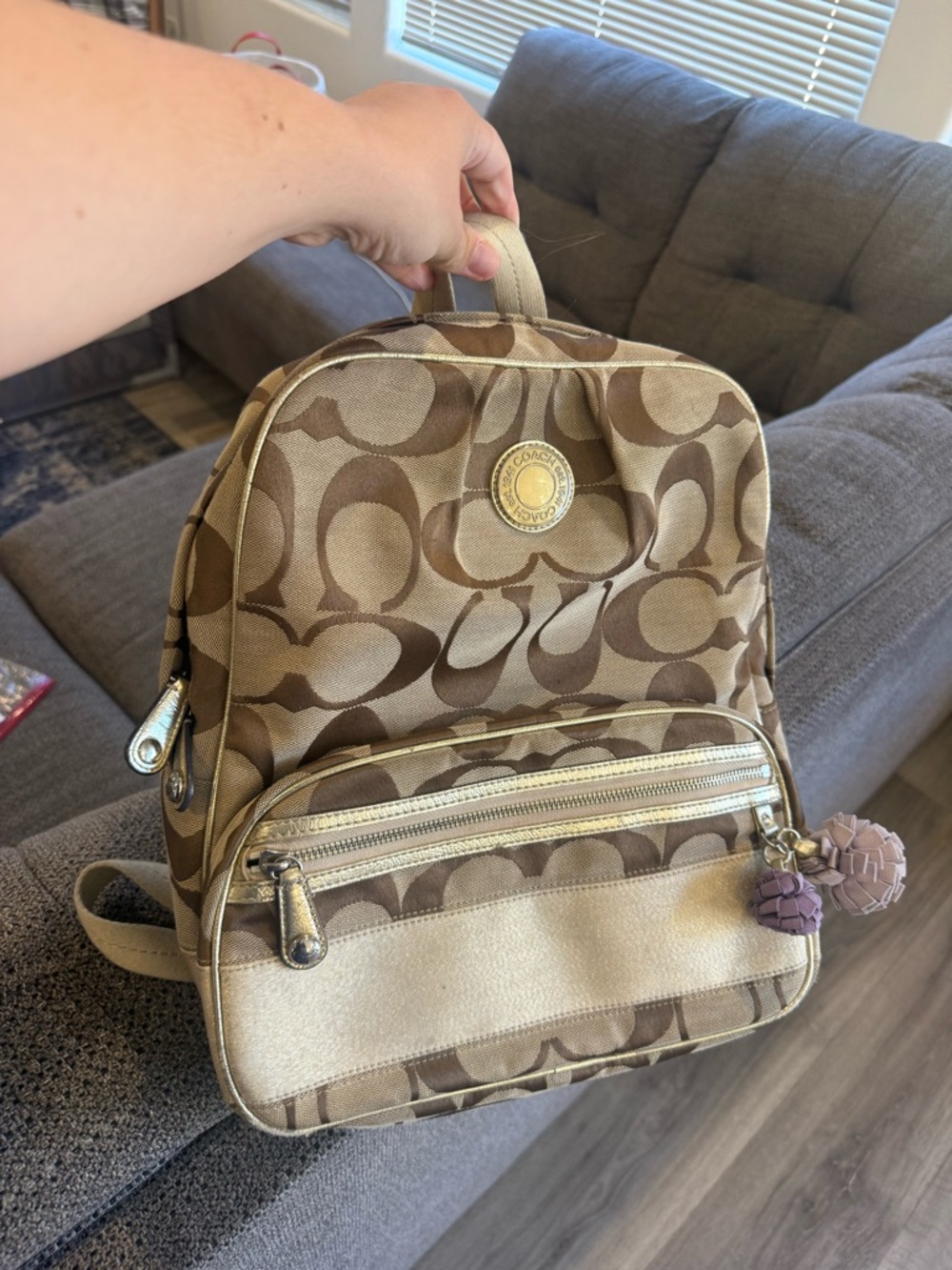 Coach Backpack in Tan and Brown Signature Canvas